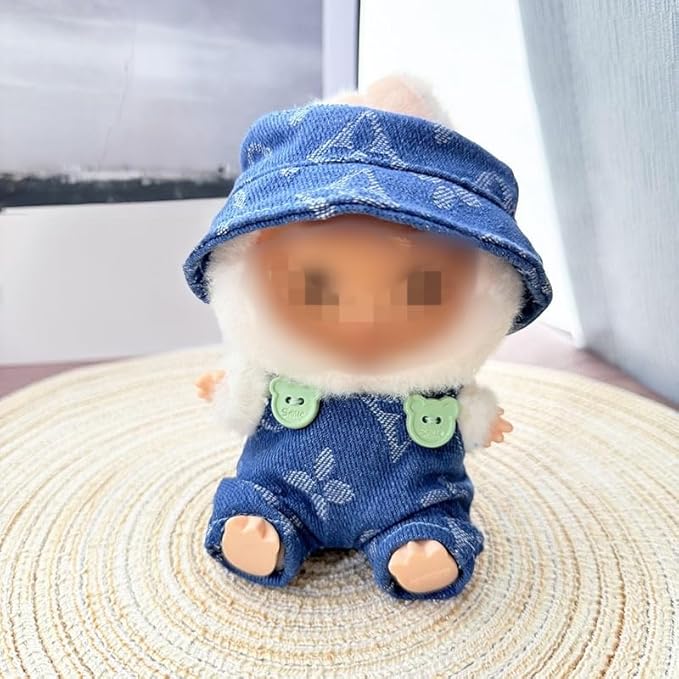 Clothes for Dolls, Denim Four-Leaf Clover 2-Piece Set Exquisite Clothes Accessories for 17cm Doll, Cute Clothes Set Suitable for Adorable Dolls (NO Doll) (Blue)