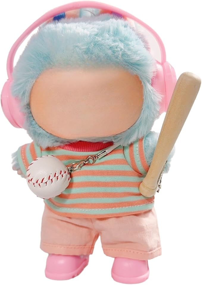 15cm/17cm Doll Outfit Suitable for Labubu Clothes –Sports Wear Outfits Gym Dolls Accessories for Dressing Up (No Doll Included) (C-Pink Stripe Baseball Suit 6-Piece Sets)