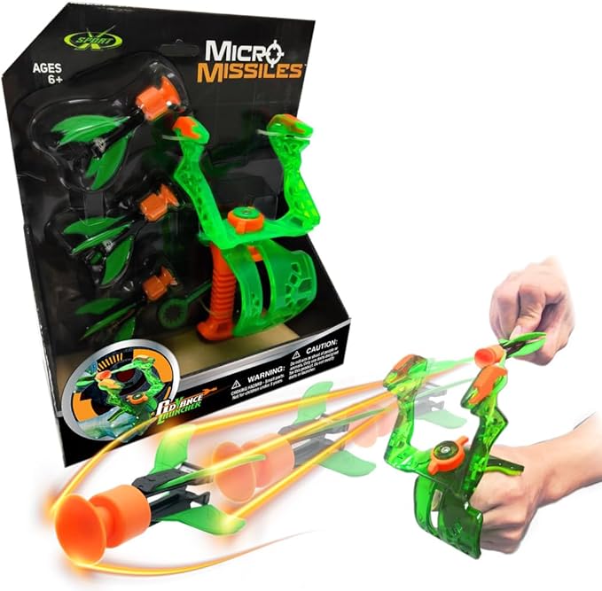 Amazing Toyz Micro Missile Rocket Launcher Toy Slingshot for Kids Adults Soft Rubber Suction Cup Sticky to Target 3 Inches Indoors Battle Sport Game Set