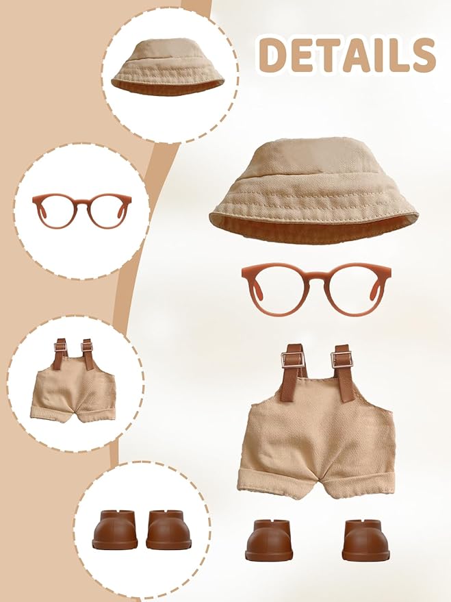 4PCS Doll Clothes Set for LABUBU 17cm Doll – Stylish Outfit with 4 Hat, 4 Overalls, 4 Shoes & 4 Glasses of Clothes Designer, Cute Clothes for Dress up Unique Style (Black+White+Brown+Pink)