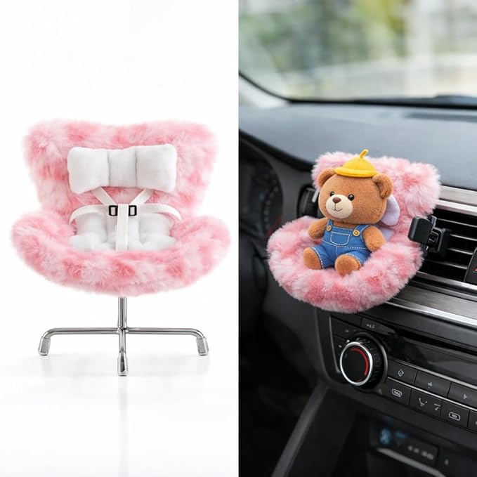 Ezcora Accessories for 10-17cm Dolls, Doll Car Seat with Clip onto Car Air Vent, Includes Seat Leg for Desktop Display (Strawberry ice Cream)
