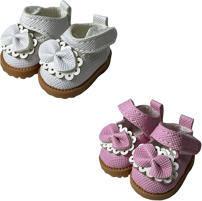 2 Pairs Lububu Doll Shoes, Mini Mary Jane Leather Shoes for 15cm 17cm Doll, Cute Doll Clothes & Outfit Accessories for 6.7 Inches Dolls (Mary Jane 2 Pair - White & Pink)