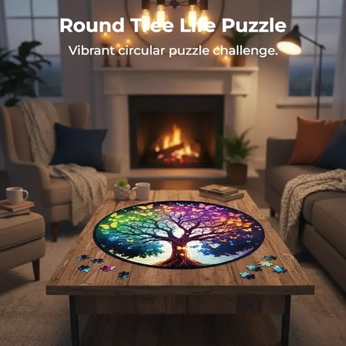 Round Puzzle 1000 Pieces for Adults Tree of Life Butterfly Jigsaw Puzzle Aesthetic Circular Game Family Wall Decor Gift