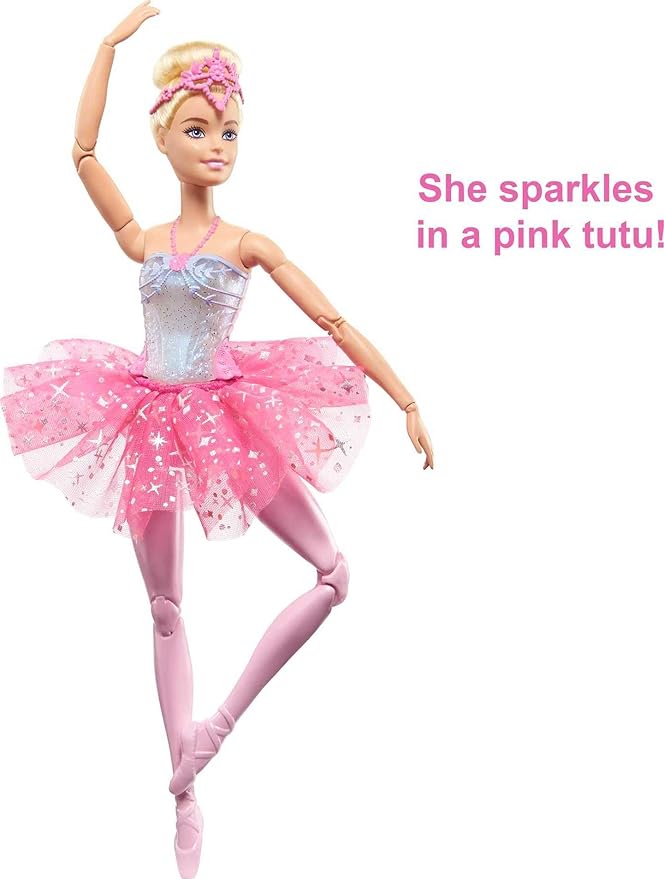 Barbie Dreamtopia Twinkle Lights Ballerina Doll with Blonde Hair & Light-Up Feature Wearing Royal Headband & Pink Tutu