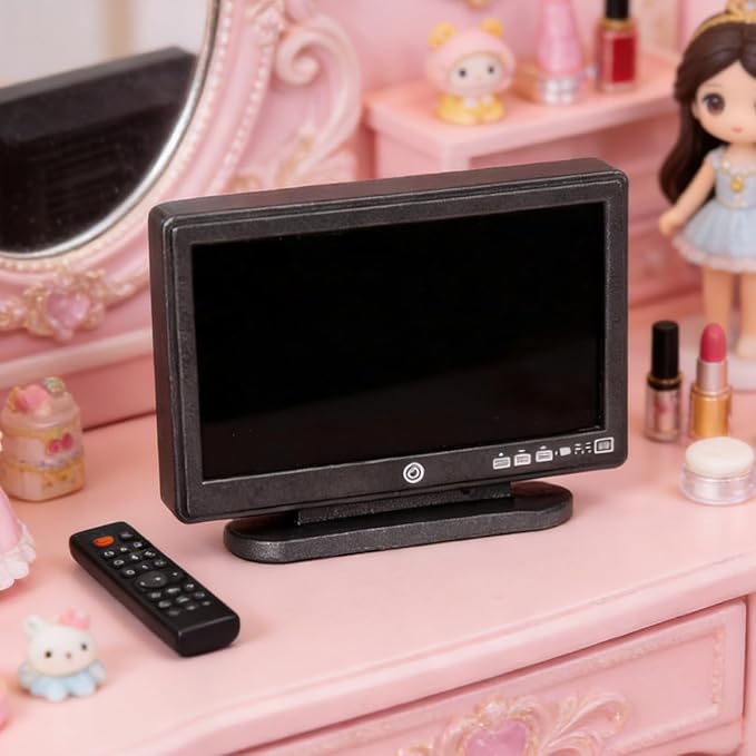 1:12 Dollhouse Furniture Accessories Set- Doll House TV and mini Remote Control, Miniature Dollhouse Living Room Decor (TVSet)