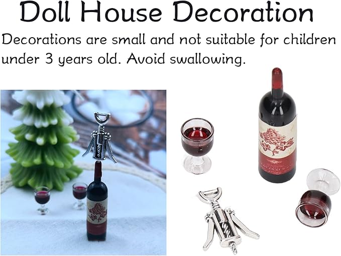 Mini Wine Bottles Set, 1:12 Scale Doll House Accessories, Miniature Doll Bottles with Bottle Opener, for Dollhouse Fairy Garden Pub Bar Dolls House