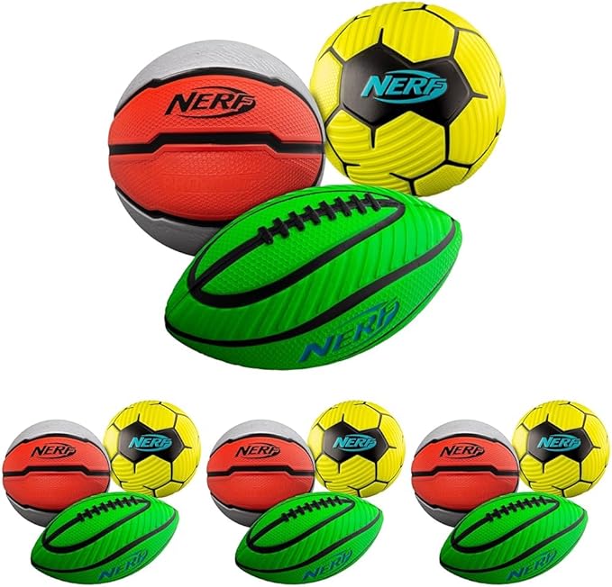 Nerf Mini Foam Sports Ball Set - Foam Football, Soccer Ball + Basketball Soft Sports Toy for Kids