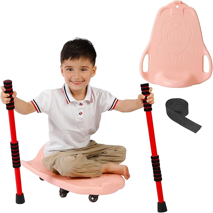 Large Scooter Board for Kids, Plastic Floor Scooter Board with Handles and Buckle, Gym Scooters for Indoor Outdoor Sports,Sensory Training