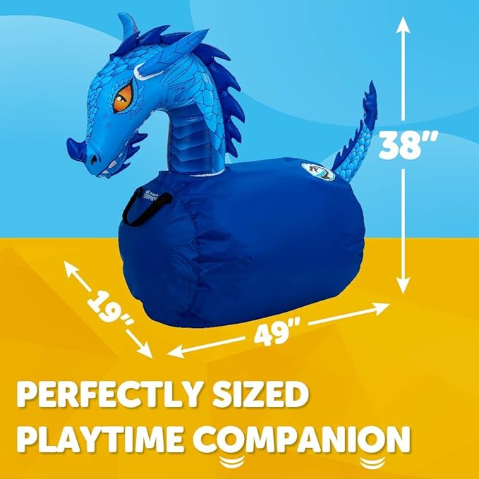 Waddle Hip Hoppers Large Bouncy Hopper Inflatable Hopping Animal Bouncer, Supports Up to 250 Pounds, Ages 5 and Up (Blue Dragon)