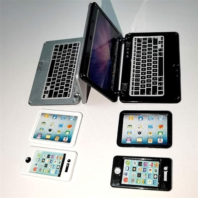 Dollhouse Decoration Accessories, 6 Pack 1/12 1/6 Dollhouse Miniature Scene Model Mini Laptop Tablet and Smart Phone Scene Model (Multicolored)