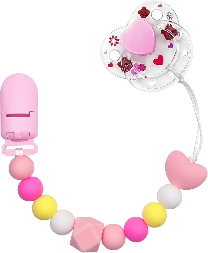 Cute Pink Reborn Baby Doll Pacifier Set - Magnetic Pacifier & Feeding Toy Accessories, 4Pcs Realistic Doll Feeding Set for Reborn Dolls & Baby Dolls-Pink