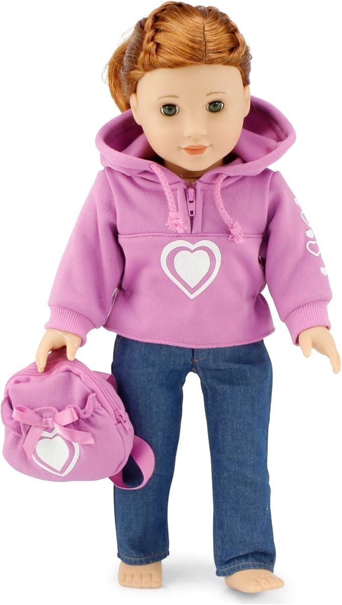 Emily Rose 18-inch Doll Pink Hoodie Outfit - 3-Piece Set with Sweatshirt, Jeans & Matching Backpack - Gift Boxed 18” Doll Clothes – Compatible with American Girl & Our Generation Dolls