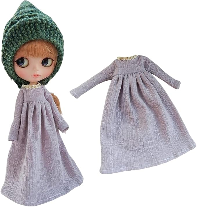 Doll Clothing Extra Long Robe for Blyth,Ob24,Licca,Azone BJD Doll Clothes Toys Accessories Gifts (Gray Purple) (Only Clothes)