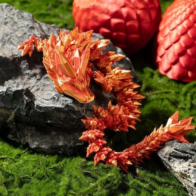 3D Printed Dragon Easter Egg,8.5in. Articulated Crystal Dragon Fidget Toy,Perfect Basket Essentials Stuffers (4sets & Gold/Bluegreen/CandyMulti/BlackRed, L8.5inch Dragon&H3.5inch Egg)