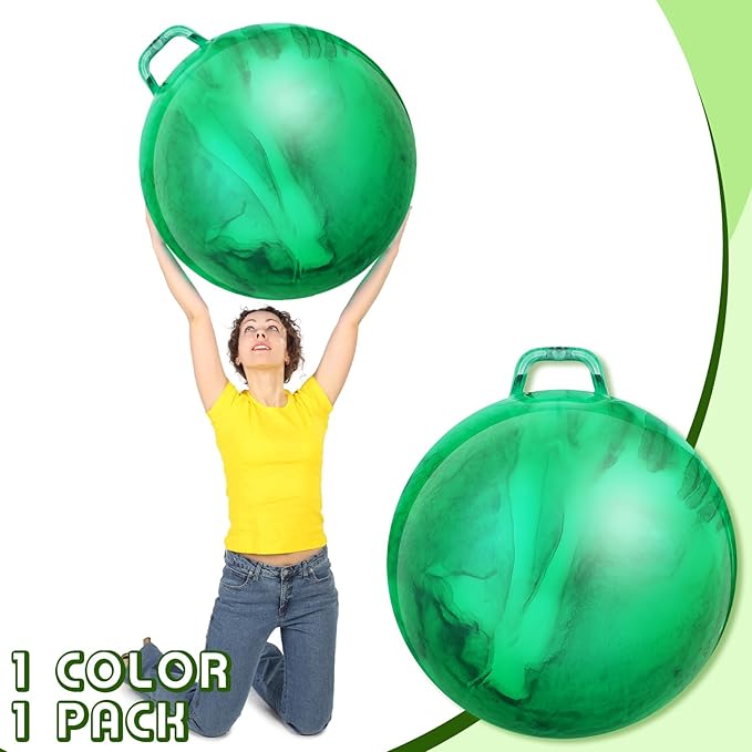 Lewtemi Hopper Ball for Adults, 29 Inch Bouncing Ball Hippity with Handle Rubber Hop, Jumping Hopping Exercise with Air Pump for Outdoors Sports Exercise (Gradient Green)