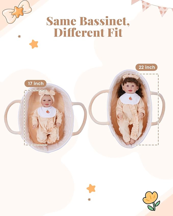 BABESIDE 8 PCS Reborn Baby Doll Clothes Set with Bassinet for 17-22 Inch Dolls Babys Doll Clothes Outfit Accessories fit Baby Doll Girl Boys, Yellow