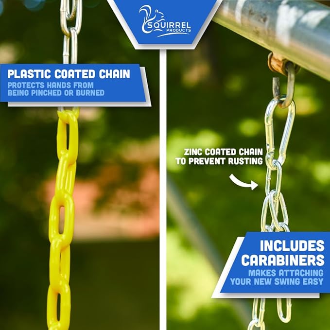 Squirrel Products Heavy Duty Strap Swing Seat - Playground Swing Seat Replacement and Carabiners for Easy Install - Green