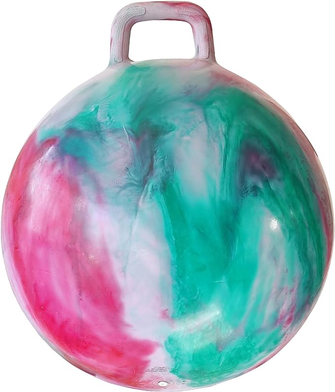 AppleRound Hippity Hoppity Hopball with Pump – Sit-On Bouncy Exercise Ball with Handle, 18 inch / 45 cm for Kids Ages 3-7, Cloud Colors (Red & Green)