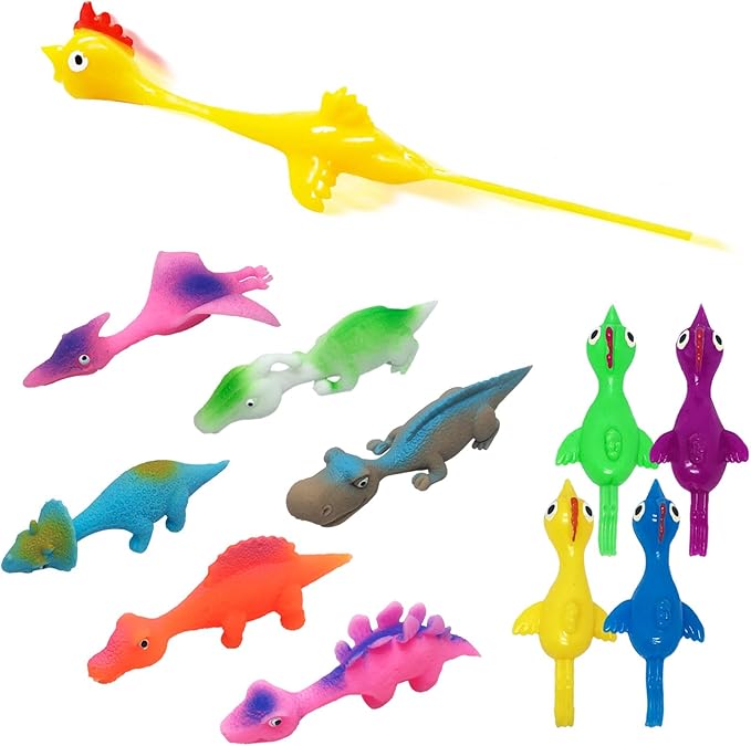 Rubber Chicken Slingshot Dinosaur Catapult Toys, Slingshot Chicken Animal Finger Toys for Kids, Flick Chicken Dinosaurs Flying Games Stress Gag Toysfor EasterStuffers for Party Favors