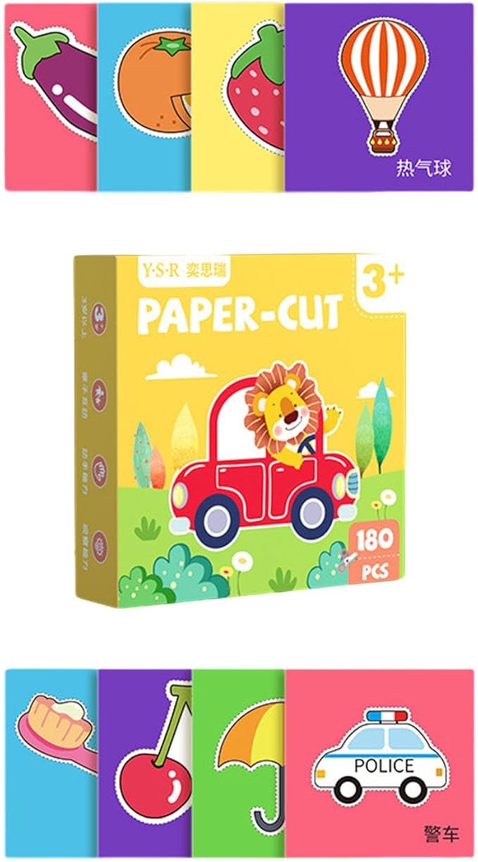 180 Pieces Paper Cutting Activity Set Craft Making Scissors Kit Art Painting DIY Project Material Paper Suitable for Children Boys, Life Theme