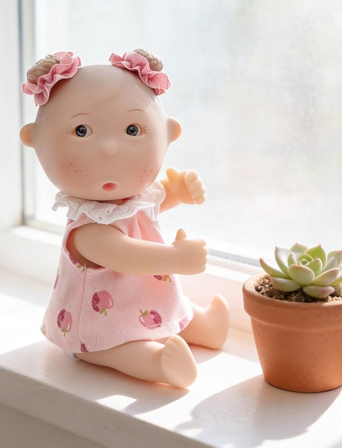 Potato Baby Doll, 7 Inch Mini Baby Doll with 5 Movable Joints, Thumb-Sucking Pose, Full Body Vinyl Doll for Play, Display, and Collection, Gifts for Boys and Girls, Collectors, Ages 3+ (Pink)