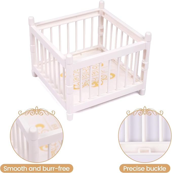 BABESIDE Baby Doll Accessories for 3 Inch Mini Dollhouse Miniature Babys Doll Playpen and Crib Dollhouse Mini Baby Dolls Bed Micro Mini Dollhouse Playpen, Assembly Required