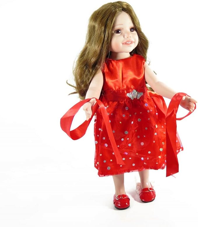 18 inch Girl Doll Clothes and Accessories - Beautiful Red Dress with Dots Outfit for 18 Inch Dolls