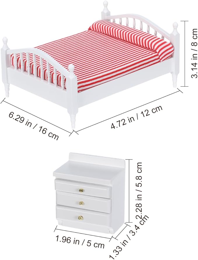 Miniature Furniture Pink Double Bed Synthetic Material 1: 12 Dollhouse Furniture Baby Doll Accessories Set for Decoration Kids Room