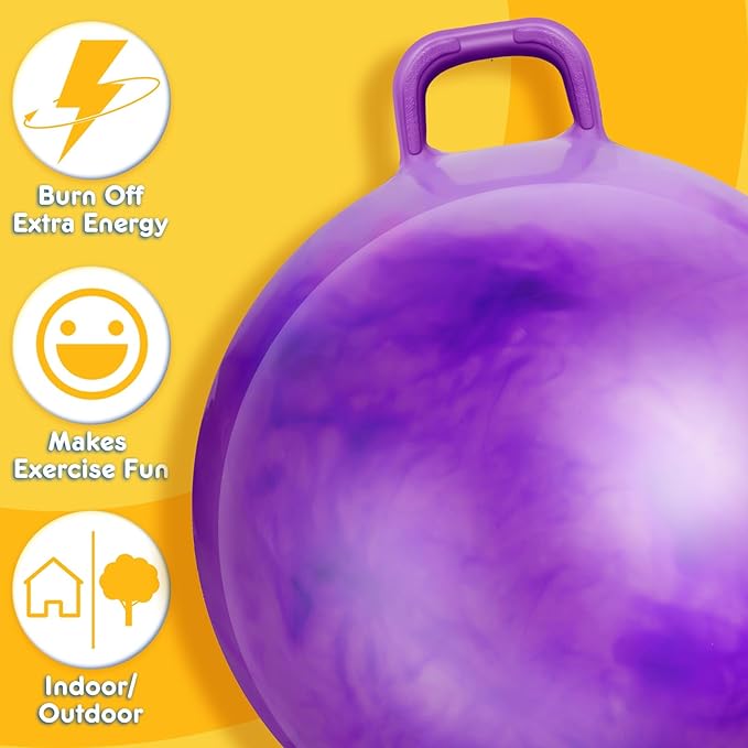 Lewtemi Hopper Ball for Adults, 29 Inch Bouncing Ball Hippity with Handle Rubber Hop, Jumping Hopping Exercise with Air Pump for Outdoors Sports Games Exercise (Gradient Purple)