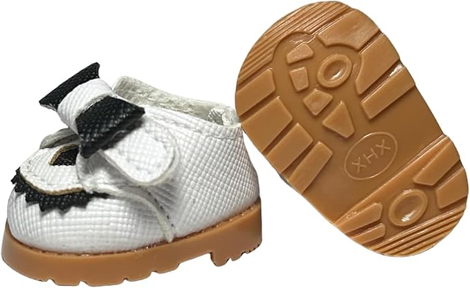 Mini Mary Jane PU Leather Lububu Doll Shoes with Bow Decor Compatible for 15cm 17cm Doll, Cute Doll Clothes & Outfit Accessories Suitable for 6.7 Inches Dolls (Bow Mary Jane - White)