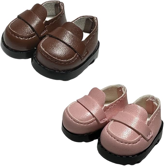 Premium Doll Shoes for Lububu, 15cm 17cm Dolls Accessories, Mini Leather Shoes Fashion Dress Up Doll Shoes Replacement (2, 2 Pair Pink and Brown)