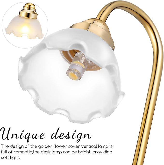 TOYANDONA 2pcs Miniature Dollhouse Lamp, 1/12 Scale Dollhouse Floor Lamp LED Miniature Lights Battery Operated for Doll House Decoration Accessories