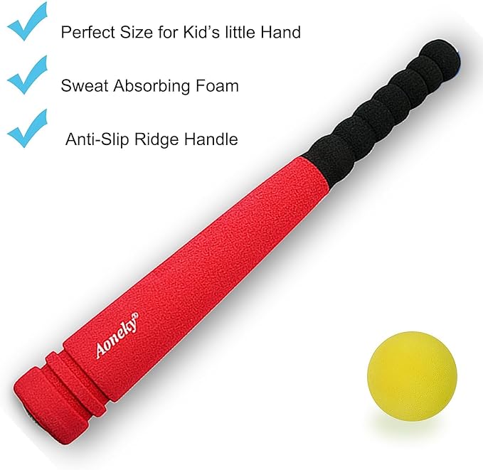 Aoneky Mini Foam Baseball Bat and Ball Set for Toddlers 1-3, Soft Safe Indoor Outdoor Toy for Kids Age 1 2 3 Years, 16.5 Inch Lightweight Batting Practice Toy, Gift for Boys Girls