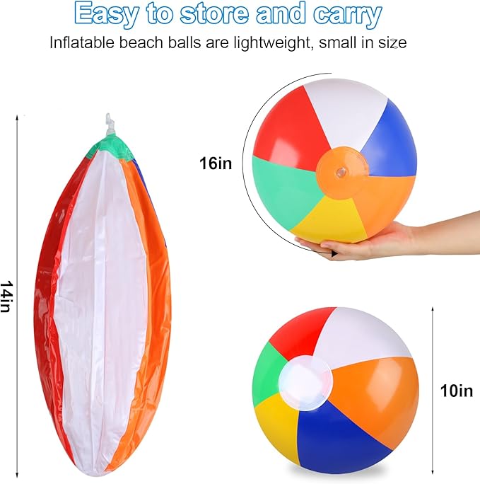 6 Pack Beach Balls, 10 Inch Beach Balls for Kids, Rainbow Color Pool Toys Pool Balls for Swimming Pool, Beach Toys Inflatable Ball for Summer Parties and Water Games