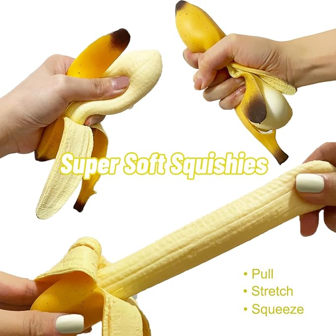 Pack of 2 Squishy Banana Toys Simulation Banana Squishy Squeeze Toys, Eutreec Super Soft Stress Relief Spotted Peeled Banana Party Favors for Kids Toy for Boys Girls Adults April Fool's Day