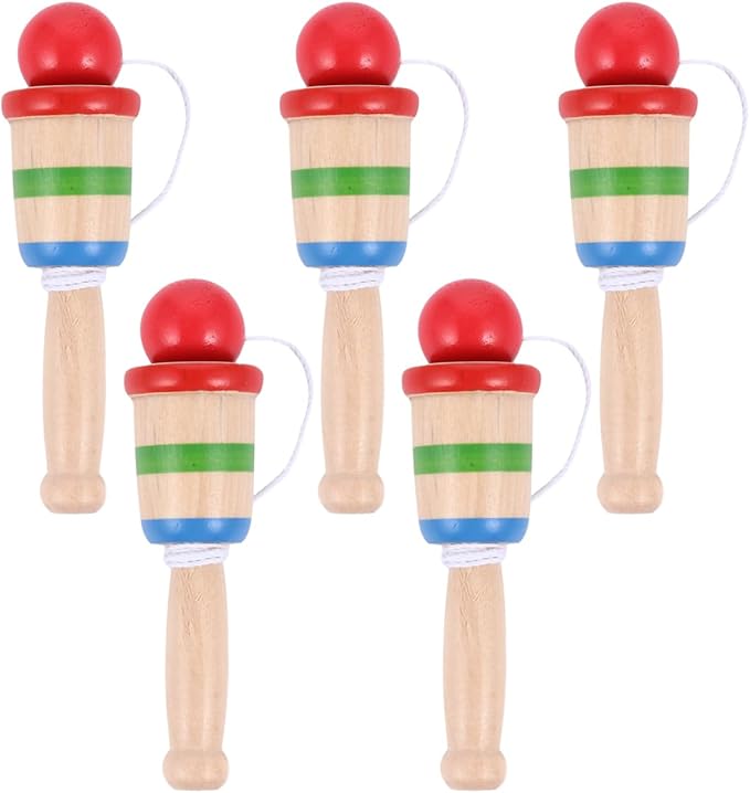 Garneck 5pcs Wooden Ball Cup Toss Game Hand Eye Coordination Balanced Catch Skill for Indoor Outdoor Parties and Birthday Gifts