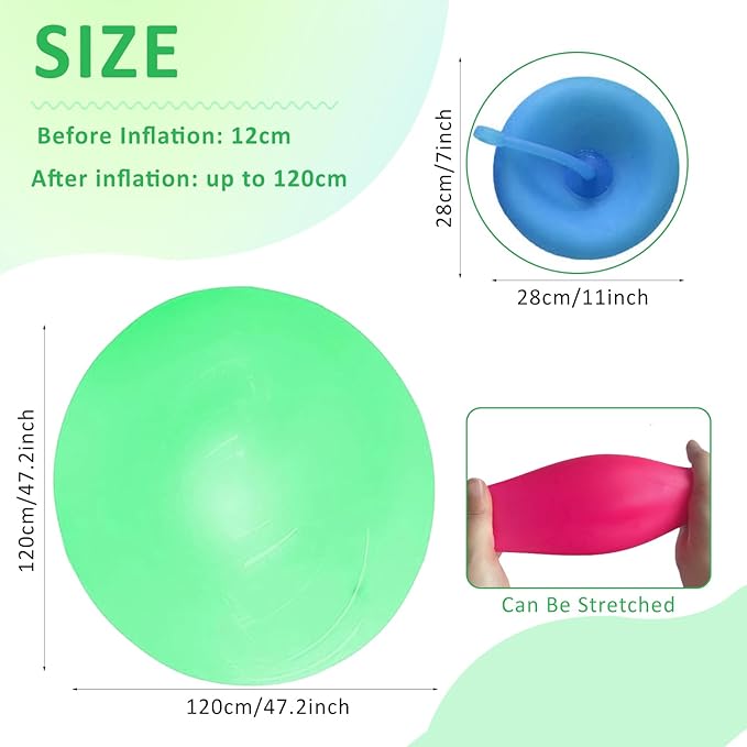 47'' Giant Bubble Ball 2 Pcs Inflatable Water Balloons Large Beach Ball Pool Beach Toys Soft Rubber Ball for Outdoor Indoor Party