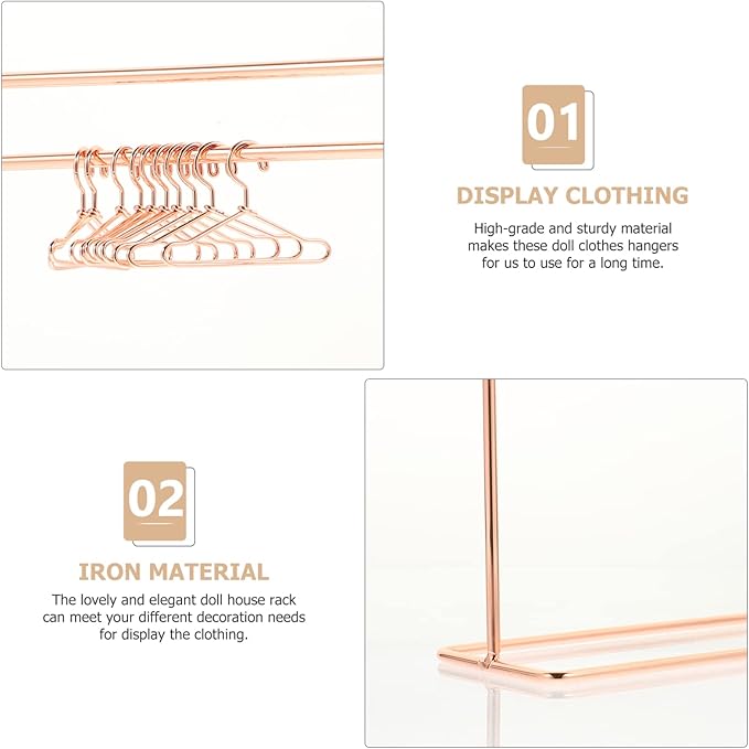 TOYANDONA Doll Clothes Rack with 10 Miniature Hangers Mini Clothes Rack for Dolls Doll Garment Storage for Dollhouse Accessories 5.90X4.72X2.16In