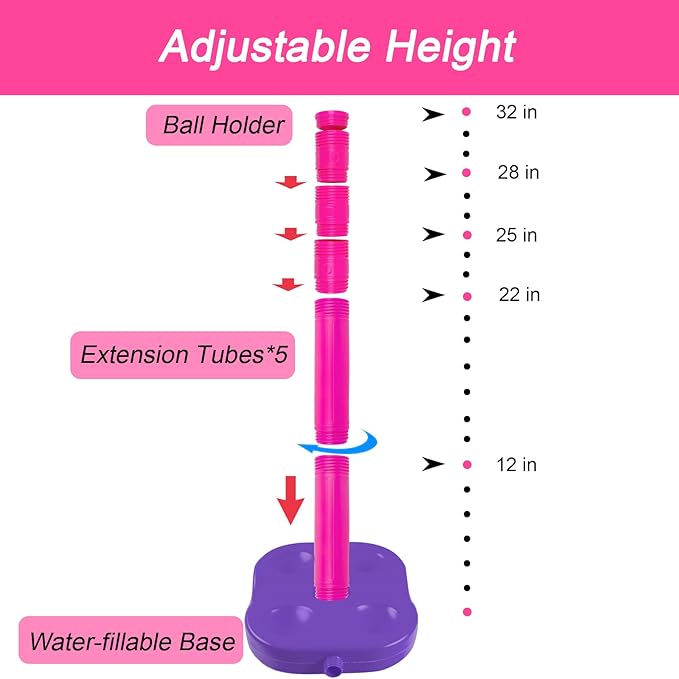Liberry Tball Set for Toddlers with Adjustable Height Tee Ball Stand, Weighted Base and Kids Baseball Bat, Sports Game Toys Christmas Birthday Gift for Boys Girls Ages 3 4 5 (Pink)
