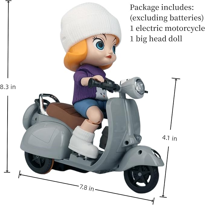 Liotww Motorcycles Scooter Toy Doll - with Light and Music, Cute Have a Seat Doll Accessories, Decor Desktop Ornaments for Collectors (Gray)