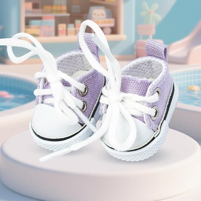 Mini Doll Shoes, 1 Pair Cute Lace Up Canvas Sneakers Compatible for 17cm/15cm Doll Shoes Toy Outfit Accessories (Purple)