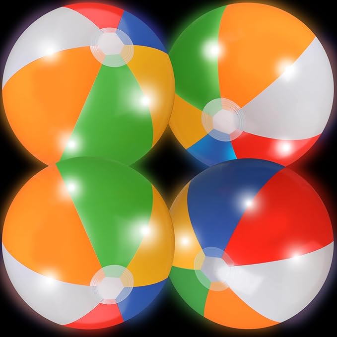 4 Pcs Light up Beach Balls 16'' Jumbo Pool LED Balls Glow in the Dark Neon Giant Inflatable for Summer Hawaiian Tropical Theme Beach Party Decor Water Accessory (Multicolor)