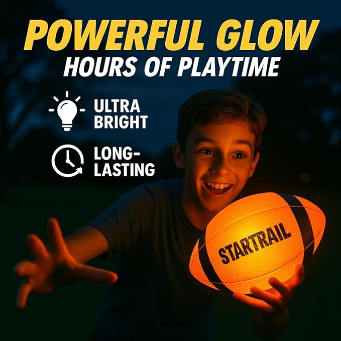 Glow in The Dark Football | Ultra-Bright Double LED Light-Up Football Size 6 with 3 Extra Batteries and Pump for Kids & Teens Ages 6+ | Outdoor Fun for Evening Play, Camping & Beach Games