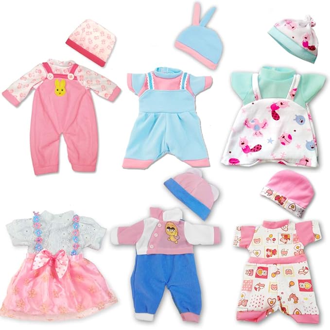 ARTST Doll Clothes,12 inch Baby Doll Clothes 6 Sets Include 5 Caps fit for 10 /11 /12 inch Baby