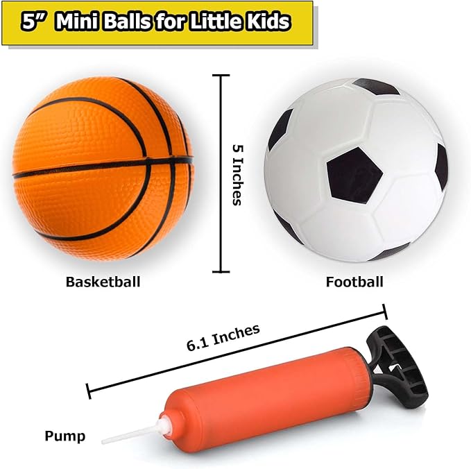 Toddler & Little Kids Small Basketball, 5" Mini Basketball w/Pump, Small Inflatable Balls for Boys and Toddler, Indoor Outdoor Basketball Set, Safe PVC Basketball for Kids Age 3-8