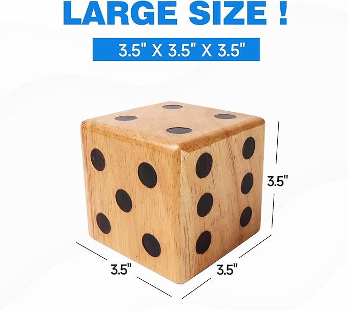 GSE Games & Sports Expert 3.5-Inch Premium Oak Giant Yard Dice Set with Carrying Bag and Yardzee & Farkle Scorecard. Outdoor Backyard Lawn Game for Family