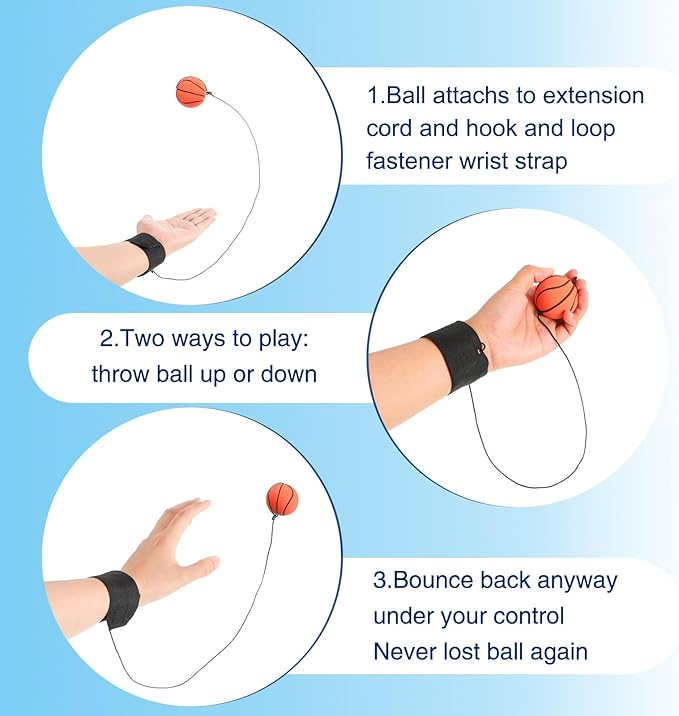 Skylety Wrist Return Ball on a String 1.85'' Rebound Sport Ball with Elastic Strap and String, Basketball Baseball Soccer Tennis Wristband Toy for Teens Adults Gifts, Wrist Exercise or Play