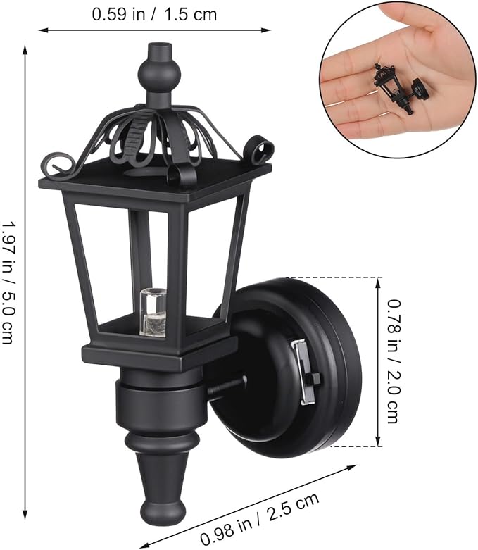 Ipetboom 2pcs Mini Wall Lamp Dollhouse Accessories - 1/12 Scale Decorative Model House Lighting Small Wall-Mounted Lamps for Miniature Doll House Scene Tiny Home Decoration- Black