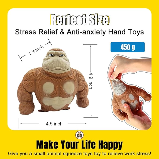 YHan Stretchy Monkey Fidget Toy Squishy Stress Relief for Kids & Adults, Stuffed Animal Plushies, Stretchable & Squeezable Sensory Toys for Anxiety Relief (Small)