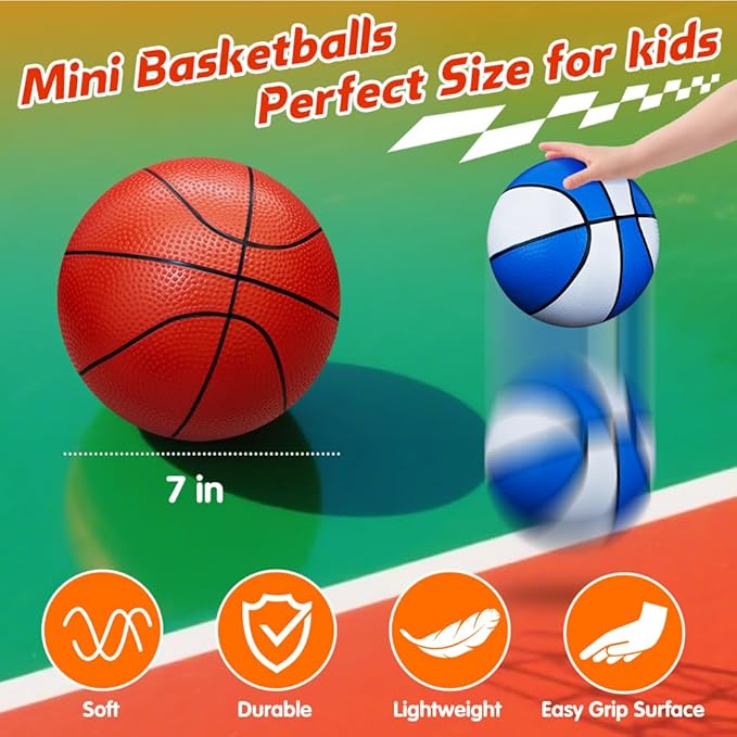 5 Pcs Mini Basketballs Set-7 Inchs Small Basketballs with Pump,Toddler Kids Birthday Gifts,Boys Girls Rubber Ball Over the Door Hoop Replacements,Indoor Outdoor Sports Toys Pool Beach Fun,Party Favors